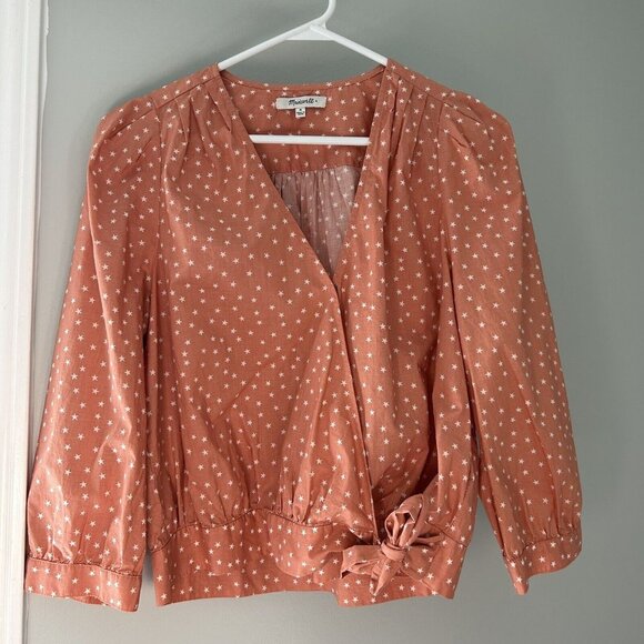 Madewell Tops - Madewell Women's Wrap Top Cropped Tie Size Medium Scatter Pink Peach G7804
